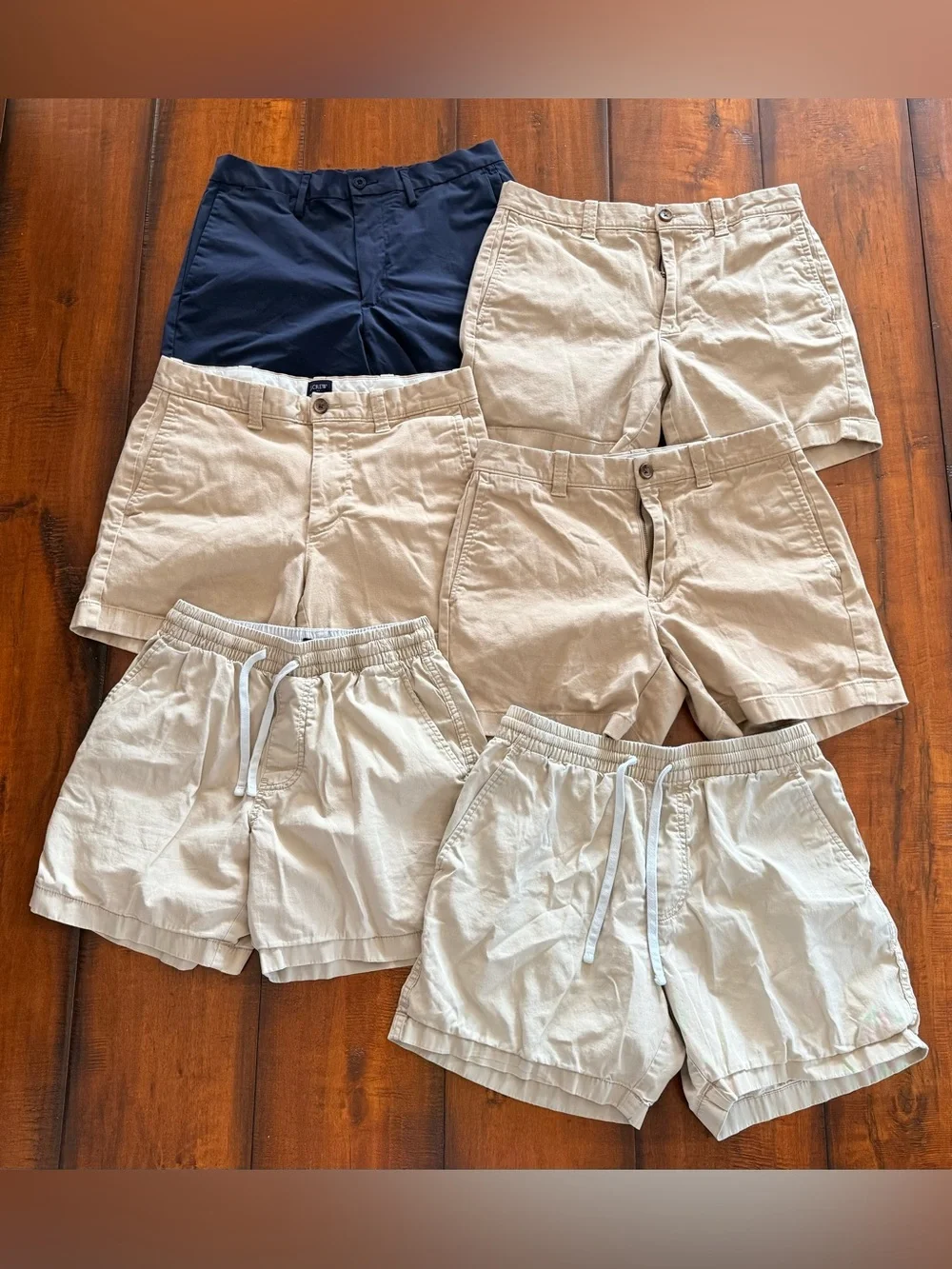 Bundle of J. Crew & Polo Men's Navy and Beige Cotton Blend Shorts Pack